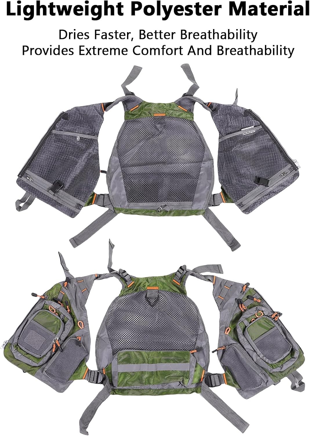 Fishing Vest Outdoor Adventure Vest Fishing Lightweight Mesh Adjustable Quick Dry Multi Pocket with Breathable Shoulder Pads for (Green)