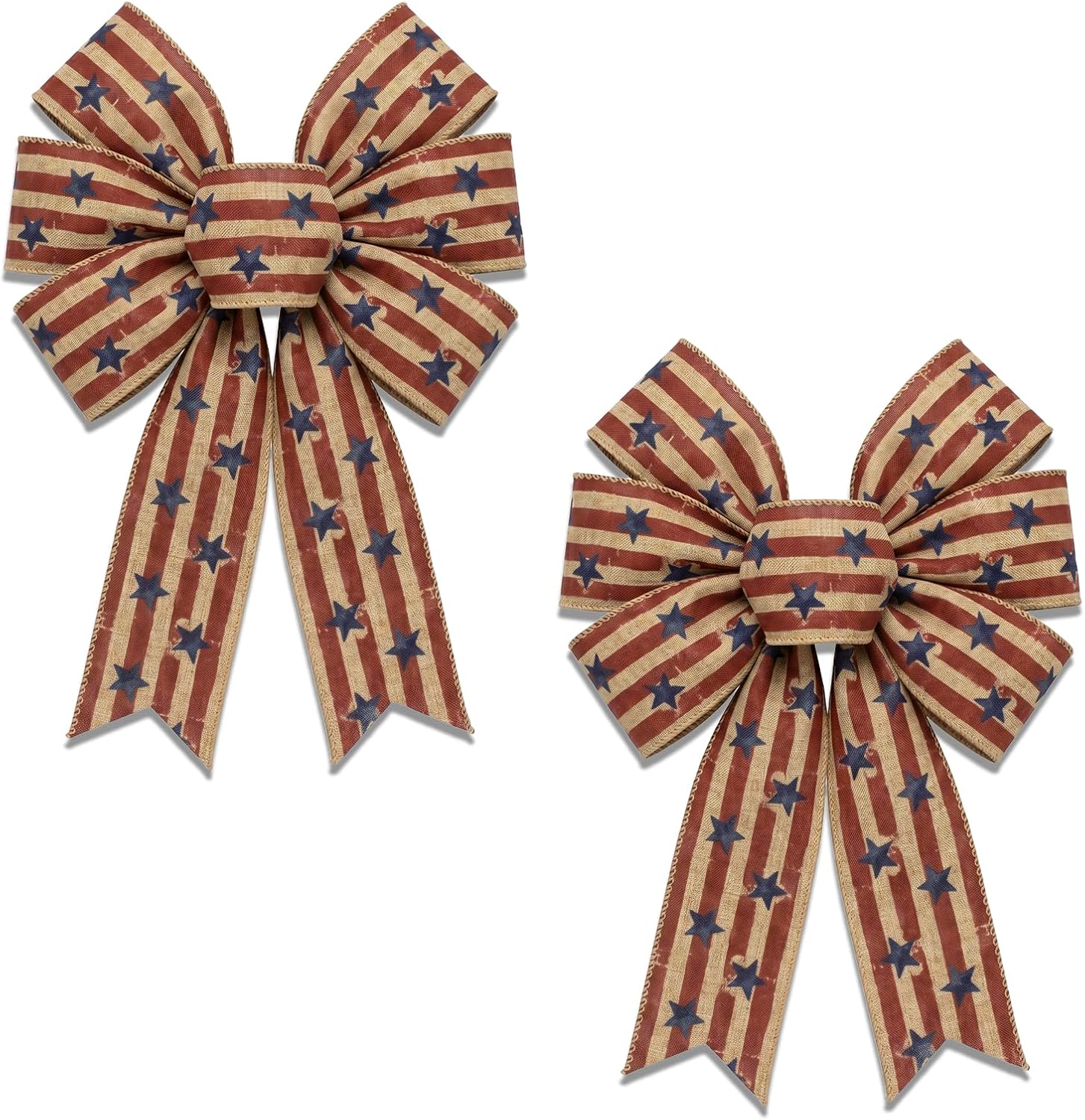 2Pcs 4th of July Patriotic Wreath Bow USA 250th Anniversary Ribbon Bows for Wreaths, Stars and Stripes Tree Topper Bow Red White and Blue Decor Bows for Home Indoor Outdoor Wreath Ornament (Style B)