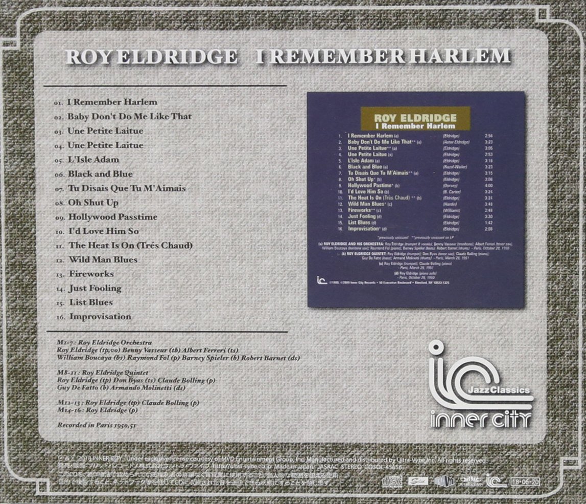 ROY ELDRIDGE - I Remember Harlem - Disque CD