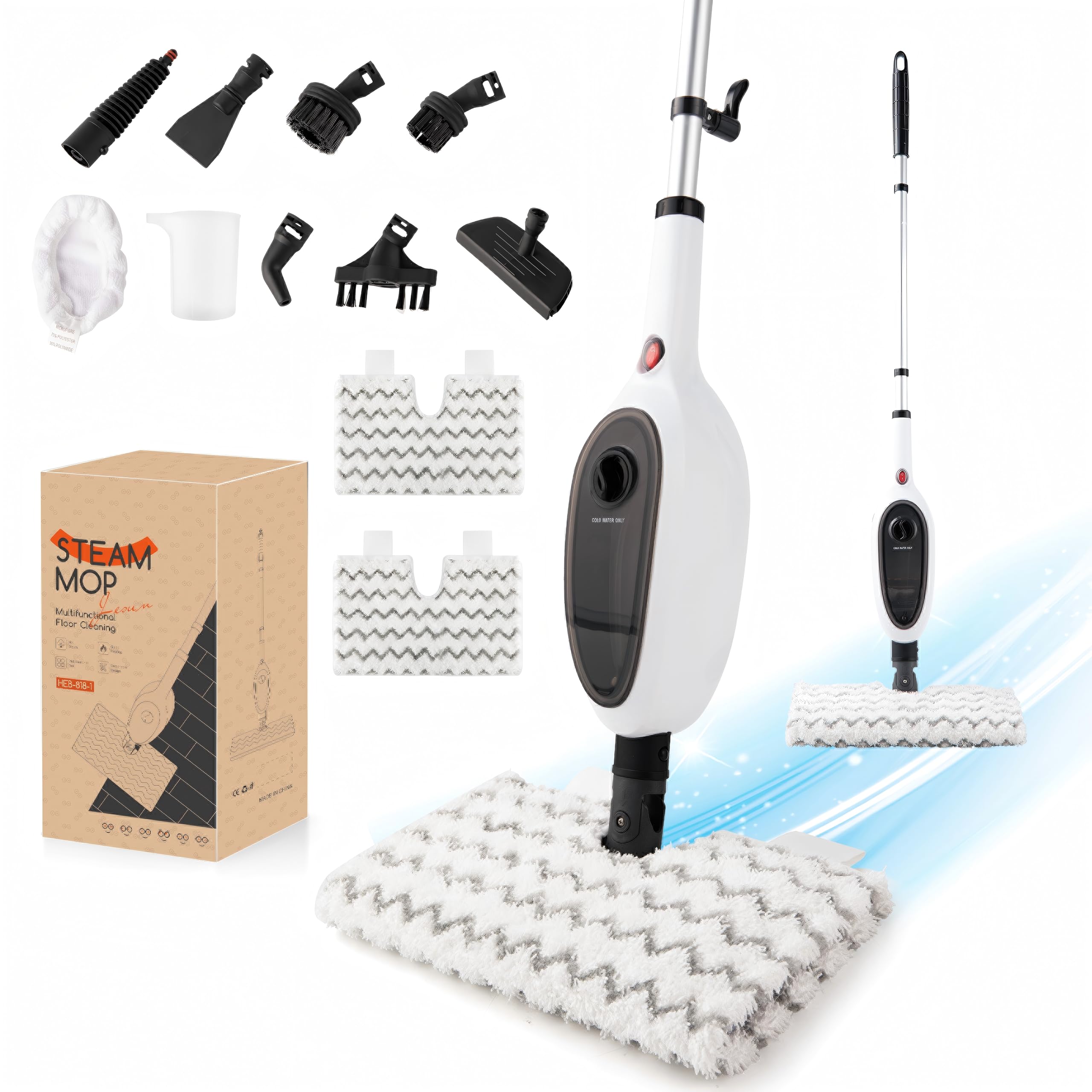 Steam Mops for Floor Cleaning, Unique Double-Sided Flip Design, 15 Seconds Fast Heating，10-in-1 Steam Cleaner for Kitchen, Living Room Wood Floor Tile Cleaning