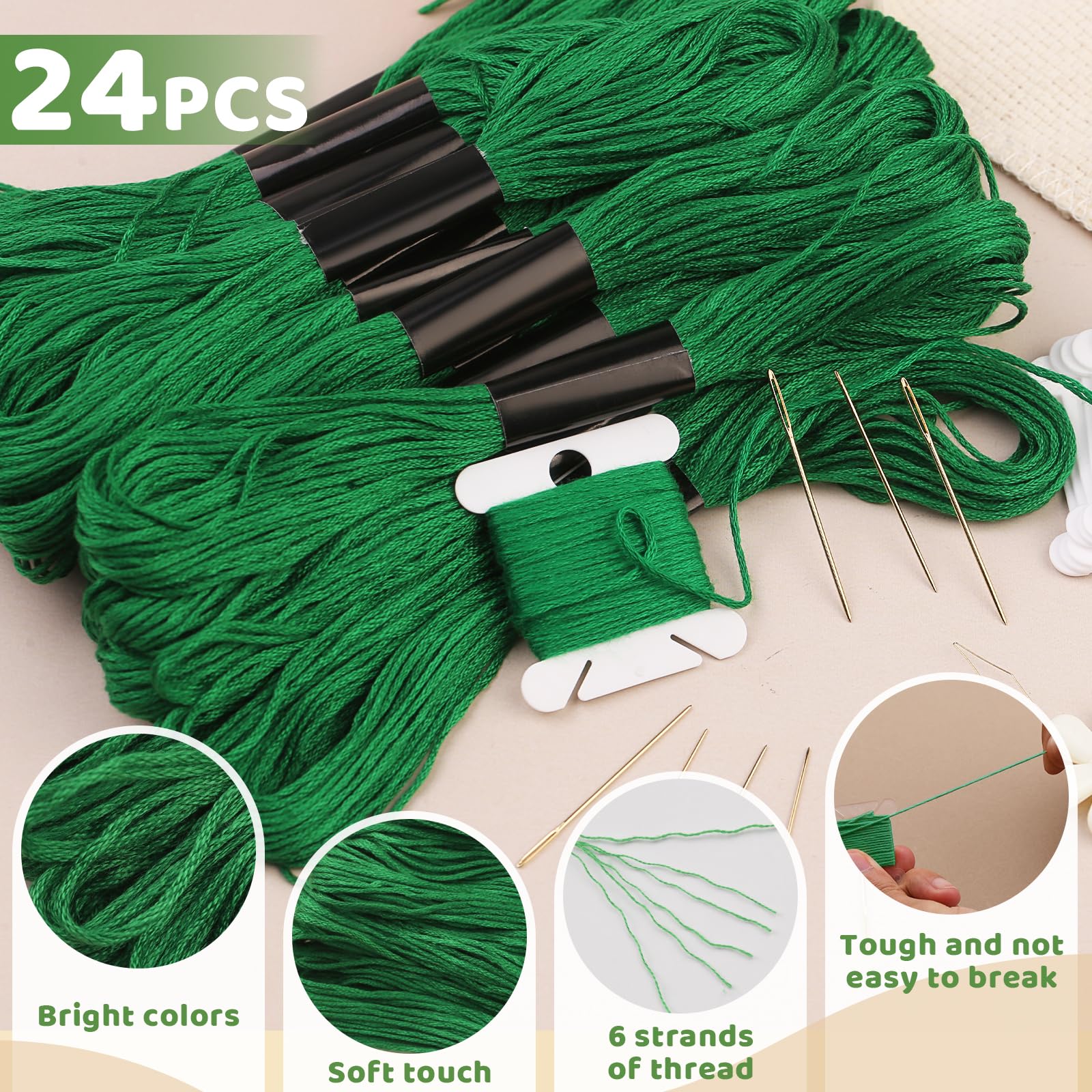 Pllieay 24 Skeins Green Gradient Embroidery Floss - With Bobbins, Needles, Threader For Friendship Bracelets & Crafts - View #5