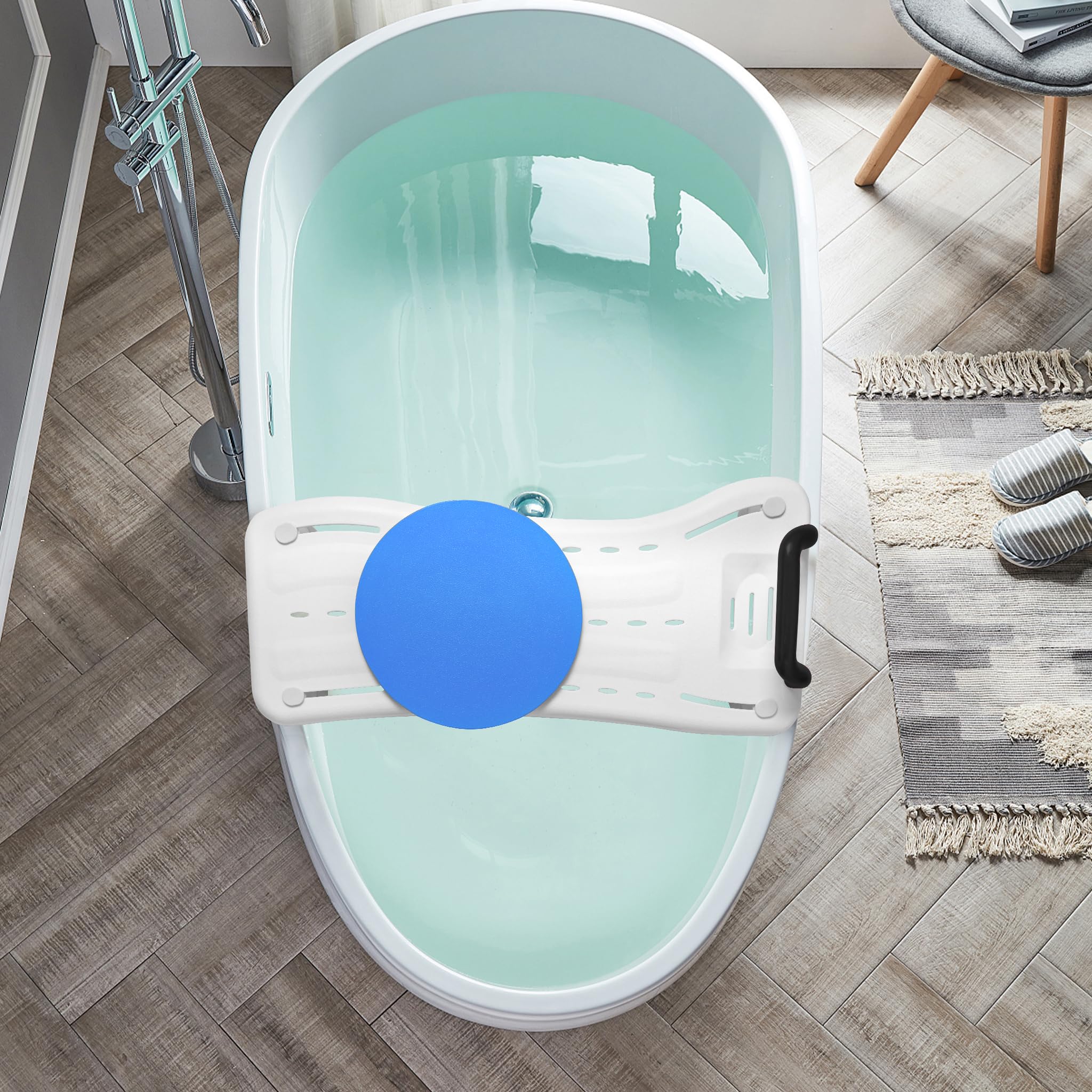 FIVMEN Planche de bain pour personnes âgées, adultes, avec poignée ergonomique et plateau rotatif, siège de baignoire antidérapant, planche de douche, planche de bain, noire