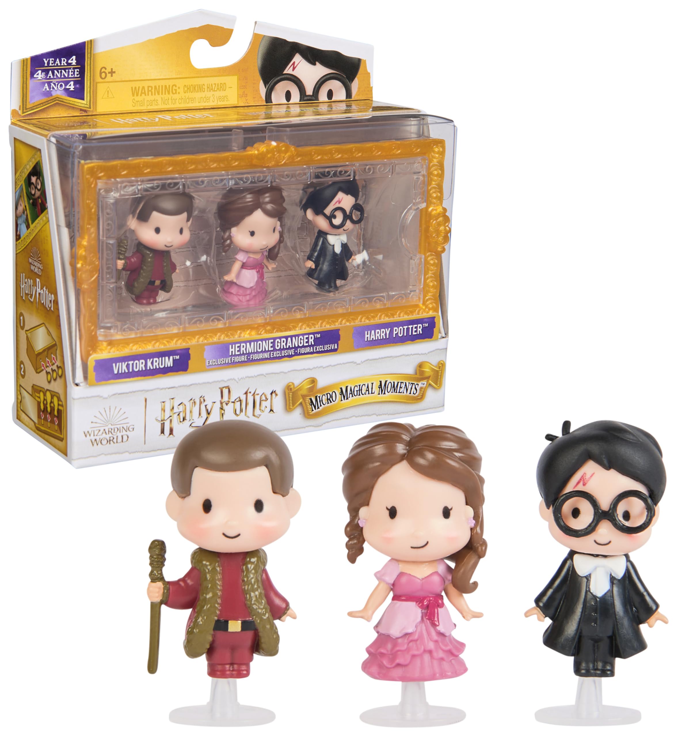 Wizarding World Harry Potter, Micro Magical Moments Year 4 Figure Set with Harry, Hermione & Viktor Krum & Display Case, Kids Toys for Ages 6+