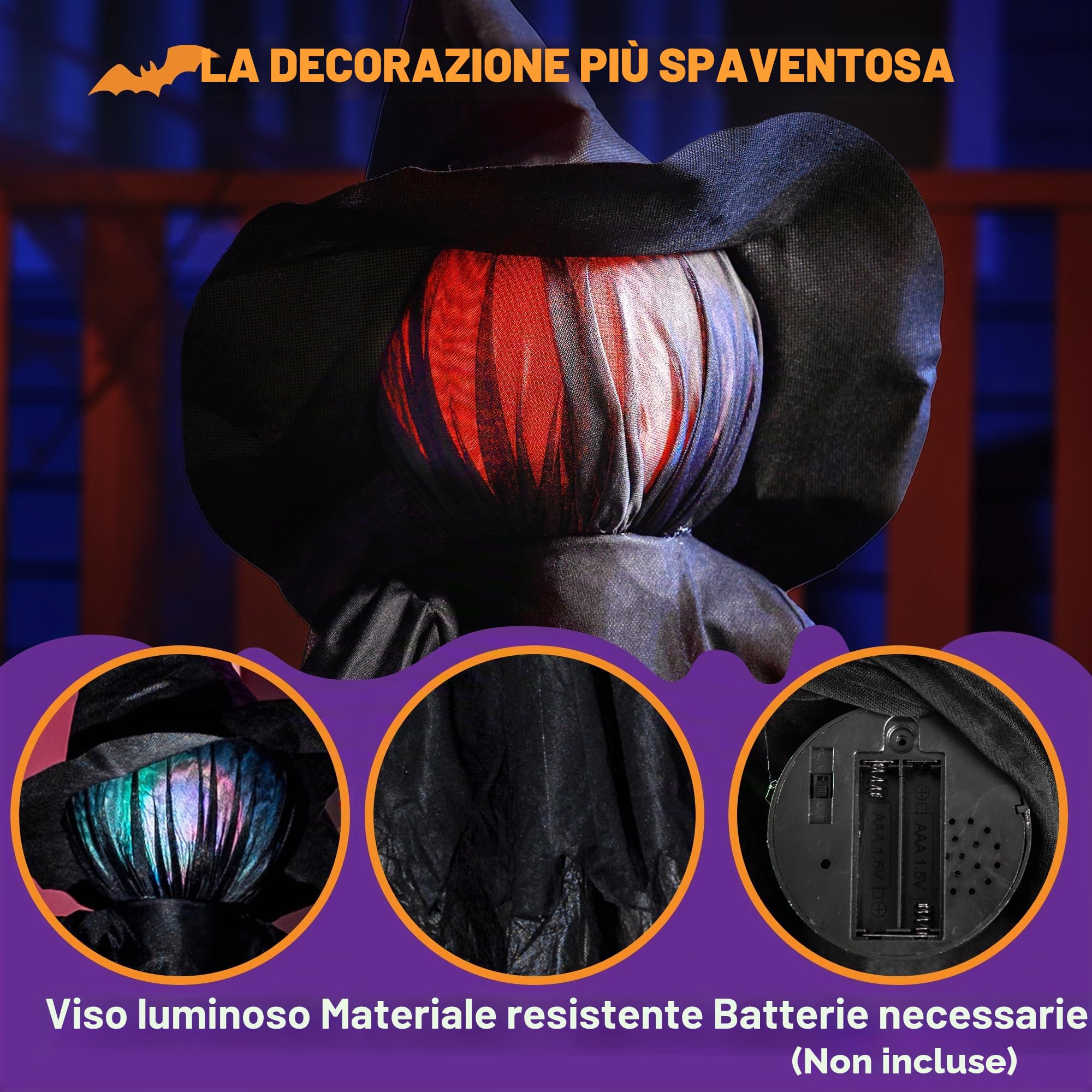 JOYIN Confezione da 3 decorazioni per strega di Halloween, con suono raccapricciante e testa luminosa (attivazione del suono) per Halloween, all'aperto, prato, cortile, decorazione per la casa