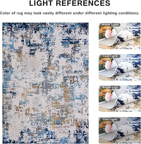 Miniatura 2 de Fashriend Katina - Alfombra lavable a máquina, antideslizante, plegable, grande, para sala de estar, dormitorio, comedor, 5 x 7 pies, color azul