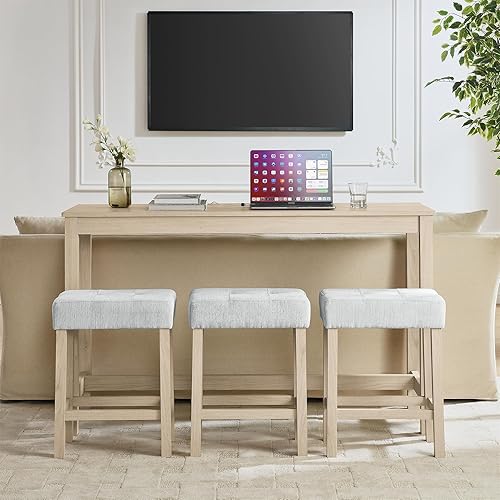 Miniatura 6 de 59 Inch Bar Table, Dining Table, Sofa Table with Power Outlet, 3 Upholstered Stools, 4 Bar Table and Chair Set for Living Room, Dining Room, Kitchen