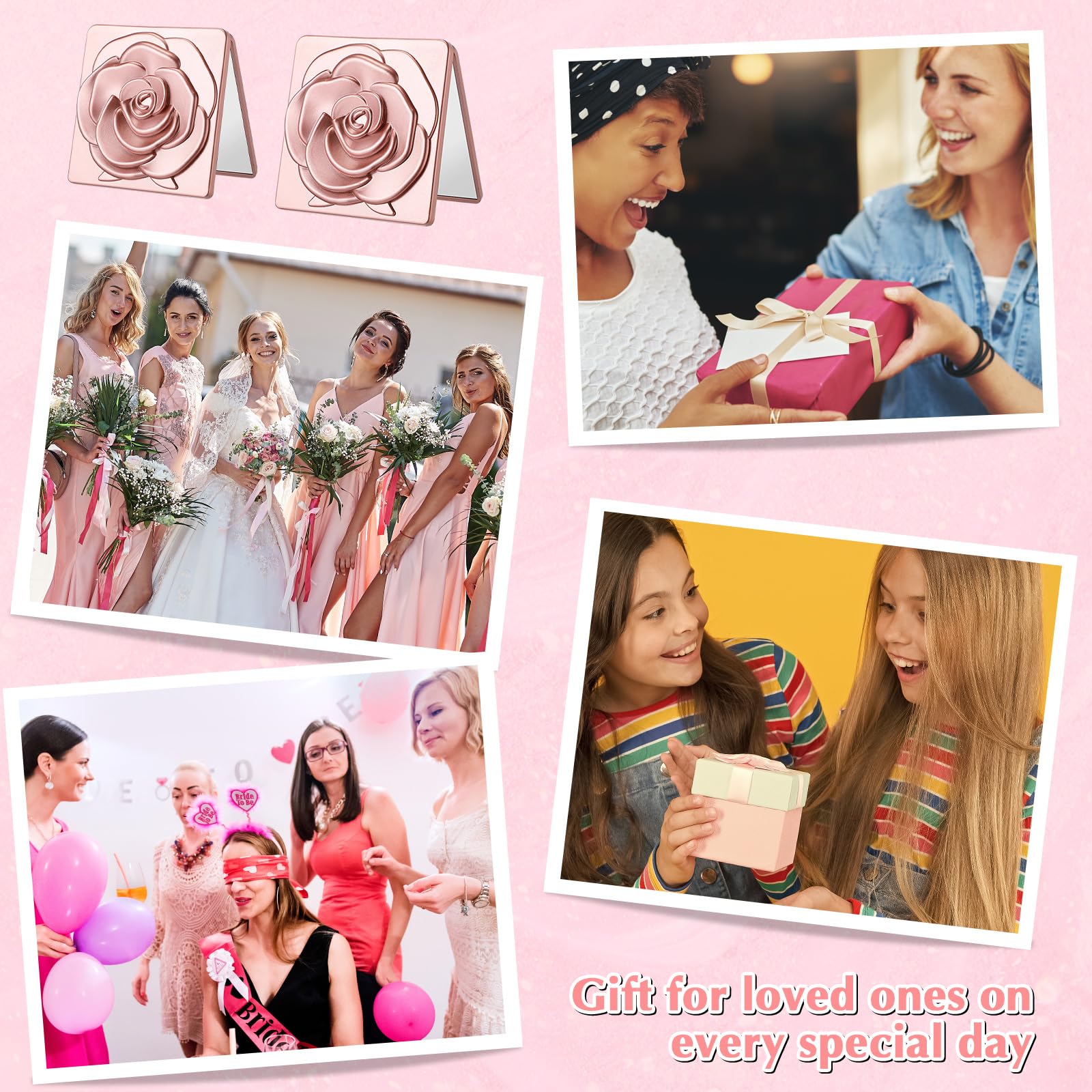 Soaoo Zestaw 30 różowych kompaktowych luster luzem Quinceanera Party Favors dla gości kieszonkowe lusterko z podziękowaniami i torbą z organzy na ślub wieczór panieński wieczór panieński przyjęcie