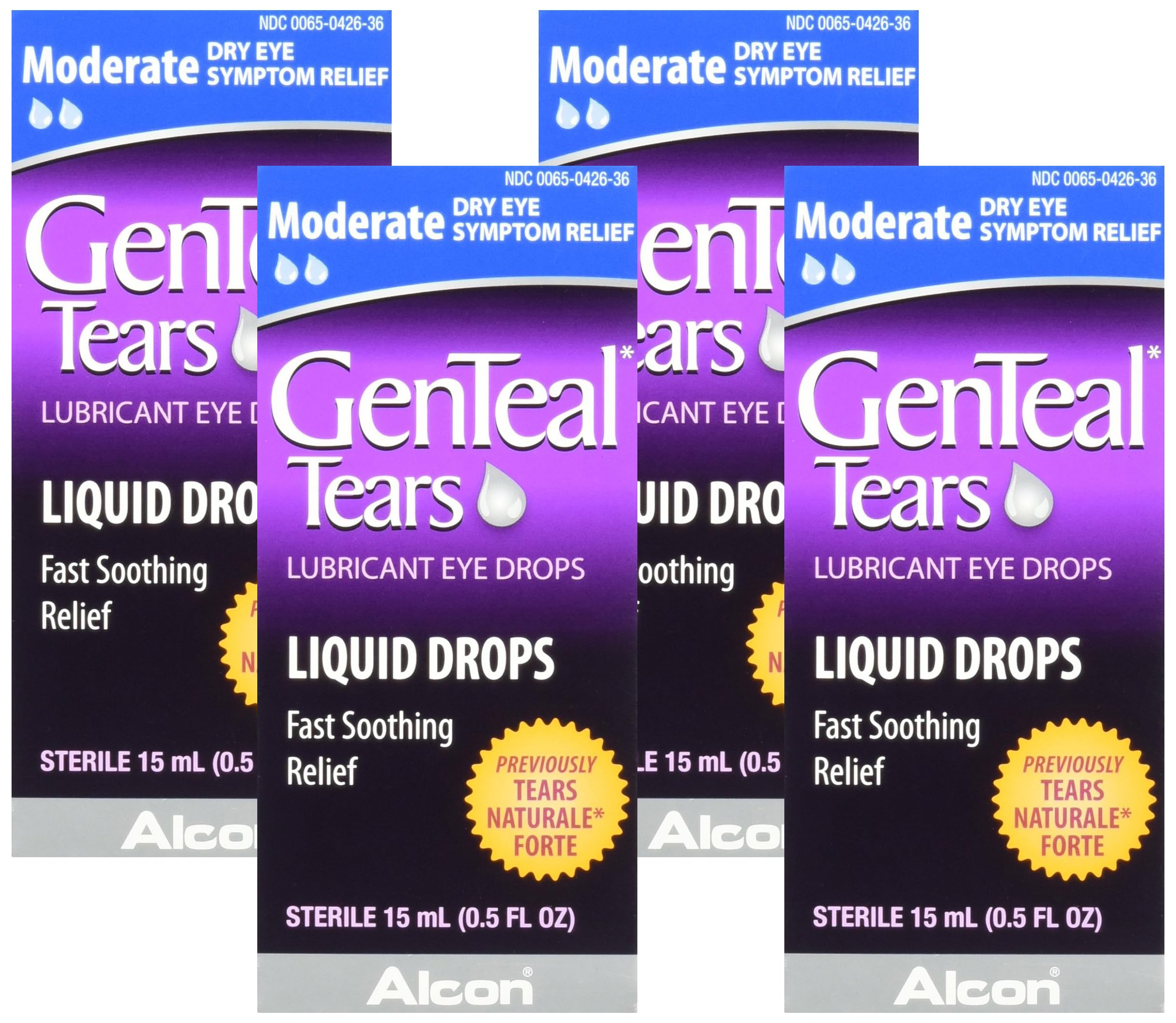 Genteal Tears Lubricant Eye Drops, Moderate Liquid Drops, 0.51 Fl Oz (Pack of 4)