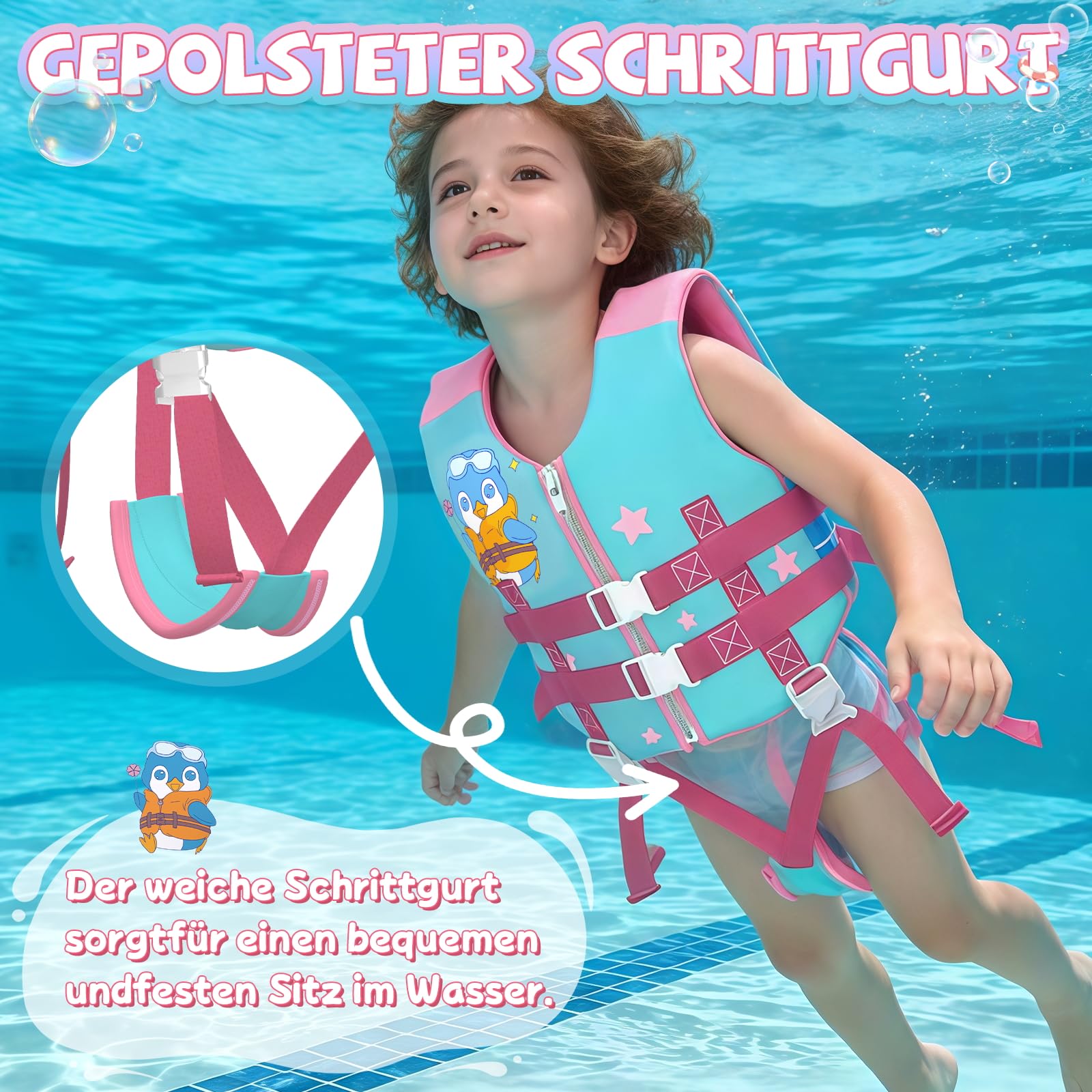 Schwimmweste Kinder 2-9 Jahre - Auftriebsweste Kinder Schwimmweste zum Schwimmen Lernen, Moderne Schwimmhilfe für Jungen, Mädchen und Kleinkinder, TÜV Geprüfte EN 13138-1:2021