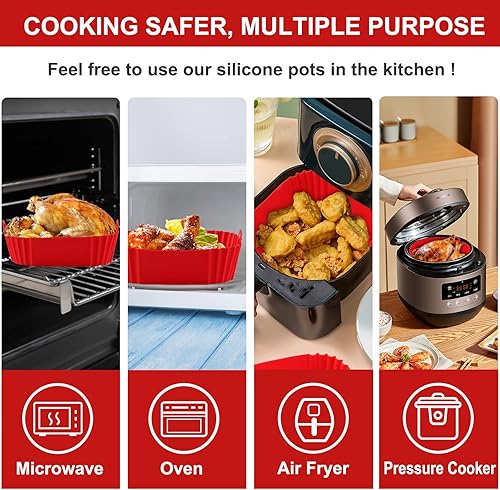 Miniatura 4 de Paquete de 2 ollas de silicona para freidora de aire cesta de silicona para freidora de aire de 8 pulgadas accesorios para horno reemplazo de papel