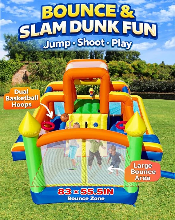 HuaKastro Giant Water Slide & Bounce House for Big Kids, 3 Climbing Routes Race to the Tall Slide, Dry Jumping Area, 4-Sprayer Water Fun and Big Splash Pool, Backyard Waterpark for Kids Party