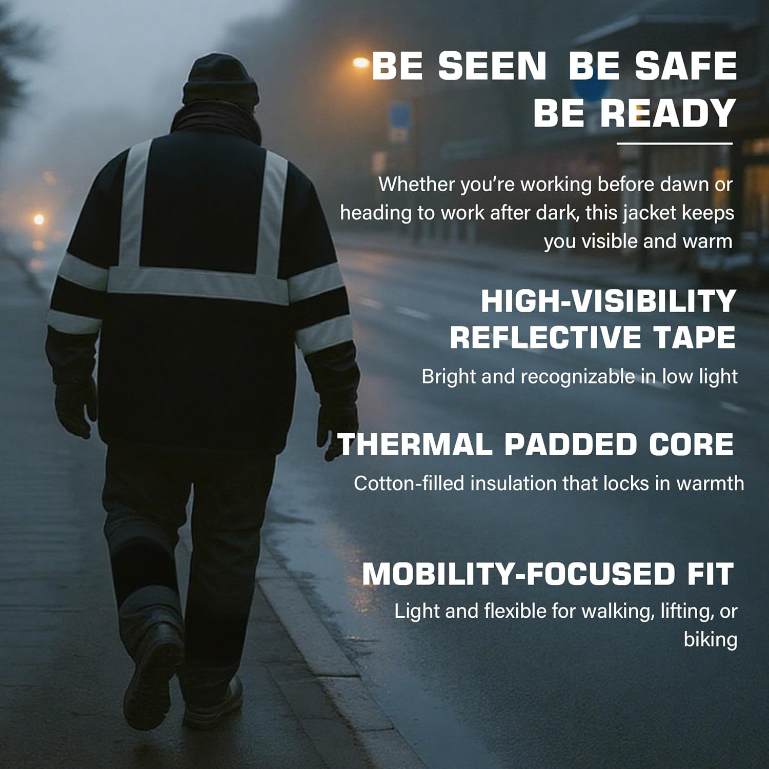 PAFESTER High Visibility Reflective Safety Jackets for men 300D Oxford 100% Waterproof Thermal Rain Coats for Cold Weather - Image 6