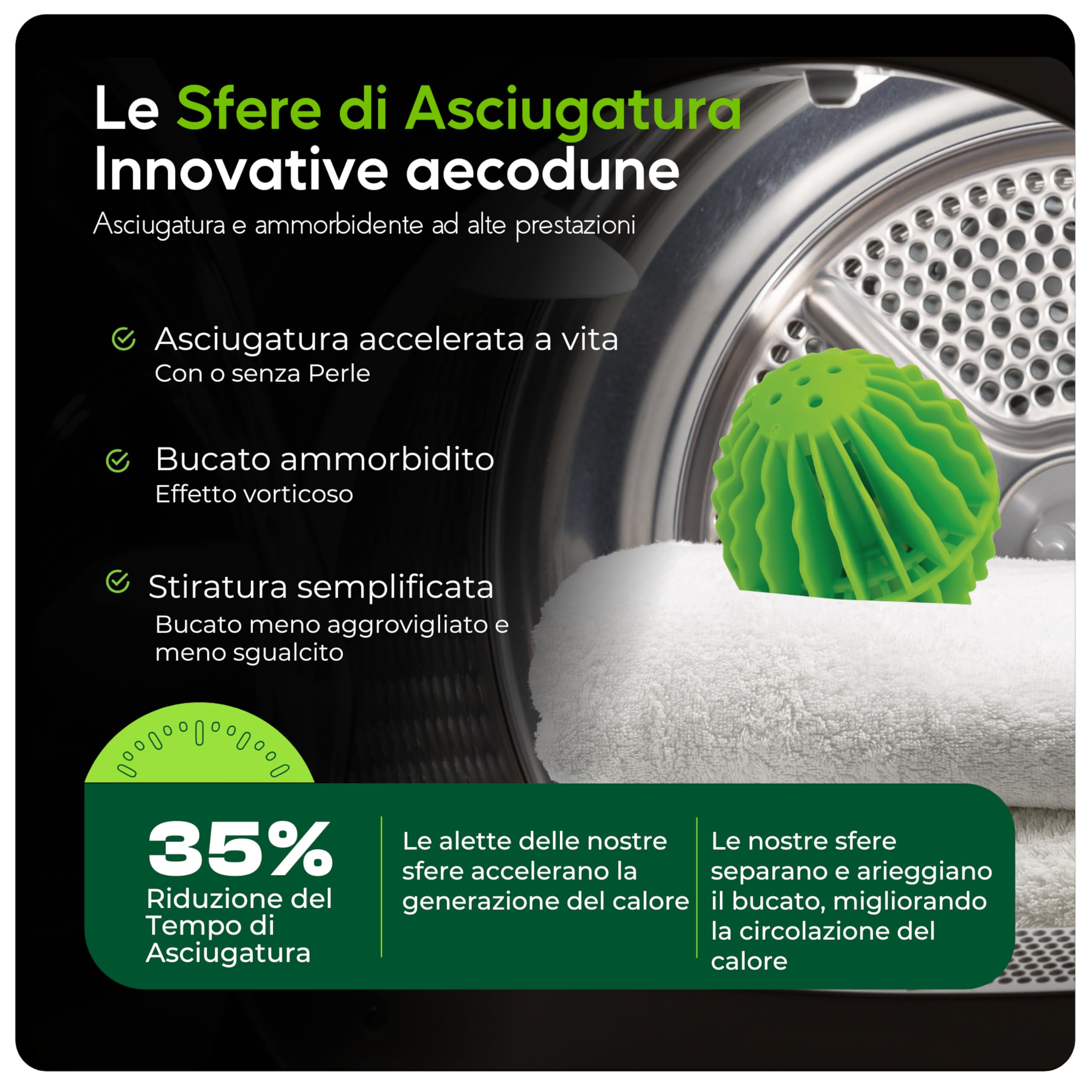 aecodune Palla Asciugatrice Innovativa, 2x Palla per Asciugatrice Riutilizzabile – Riduce il Tempo di Asciugatura - Ammorbidente per Biancheria e Profumo di Bucato - Ingredienti Naturali ed Economie