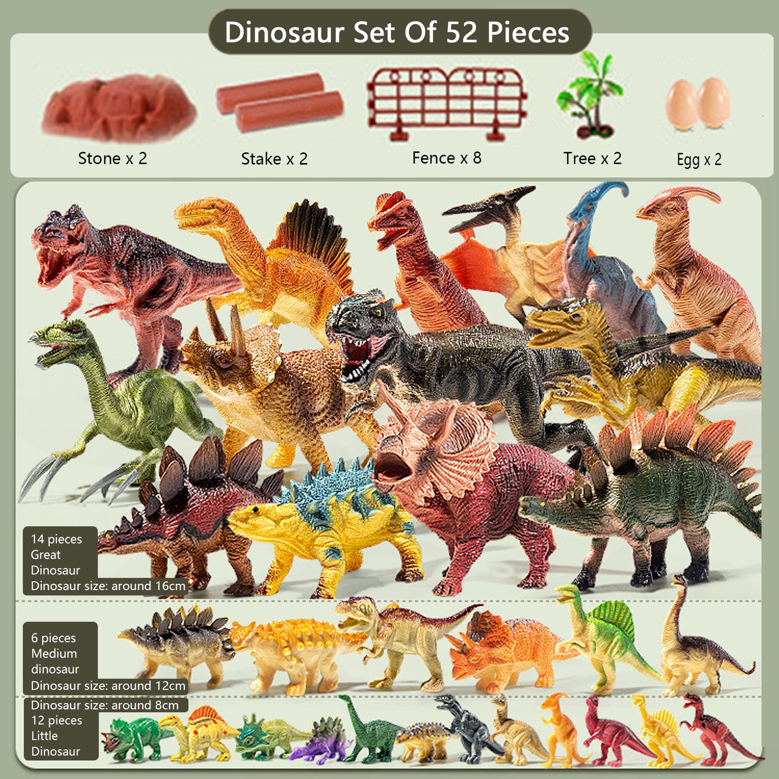 52PCS Jurassic Dinosaurier Spielzeug, Realistische Dinosaurier Figuren Für Fantasievolles Spiel Pädagogisches Spielset Mit Aufbewahrung Sbox-52 Pcs||Dinosaur Set and Storage Box