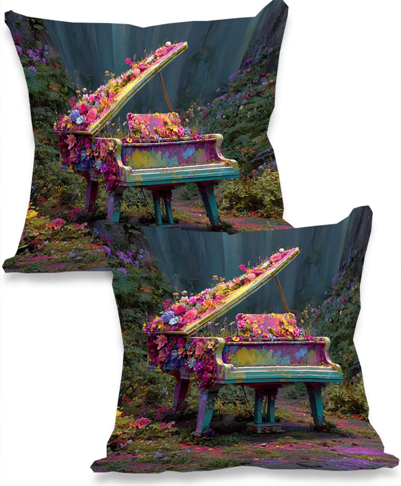 Kwiaty Zestaw 2 poszewek na poduszki Sofa Dekoracyjne Poszewki na poduszki Miękkie lniane poszewki na poduszki Luksusowy styl Sofa Sypialnia 60 x 60 cm Poszewki na poduszki na zewnątrz Fortepian 0P