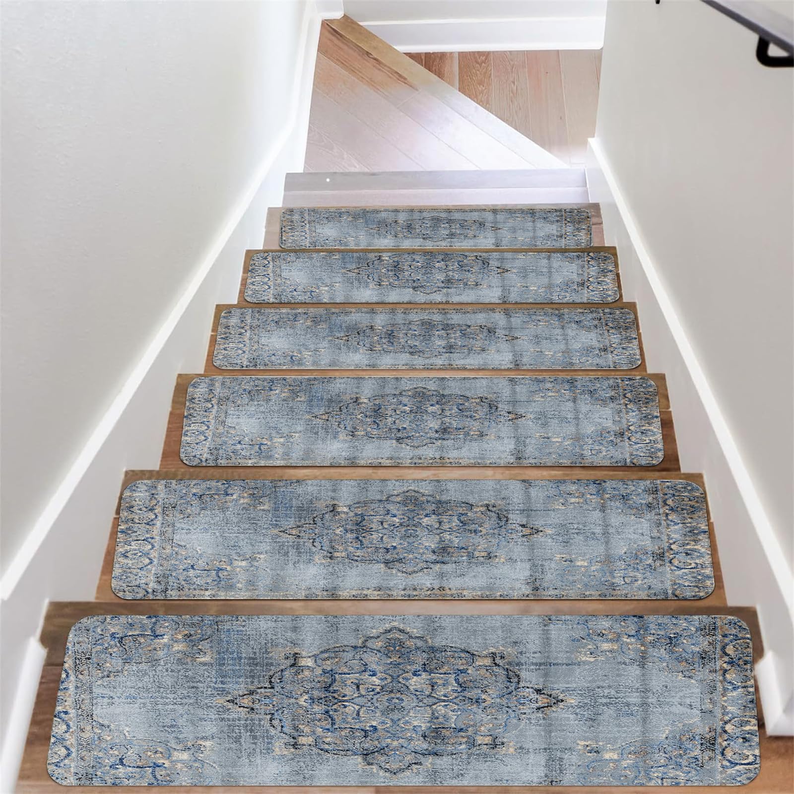 RRrawgff Carpet Stair Treads Self Adhesive, Non-Slip Carpet Stair Runner Carpet Stairs Mats Removable Reused for Kids Elders and Pets (20x76cm/15pc,Classic 6)