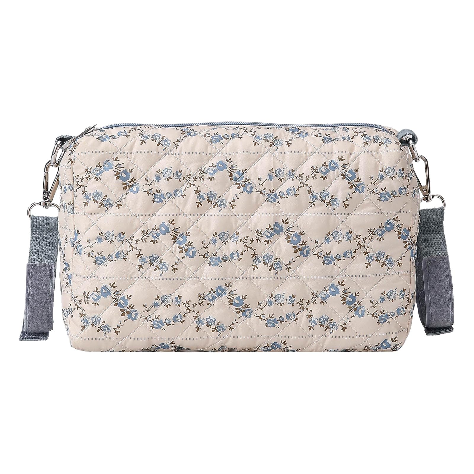 HTU Floral Outdoor Diaper Bag Large Capacity Diaper Storage Bag Multifunctional Reusable Portable for Diapers Wipes Baby Essential (Flower Blue) (Style 3)