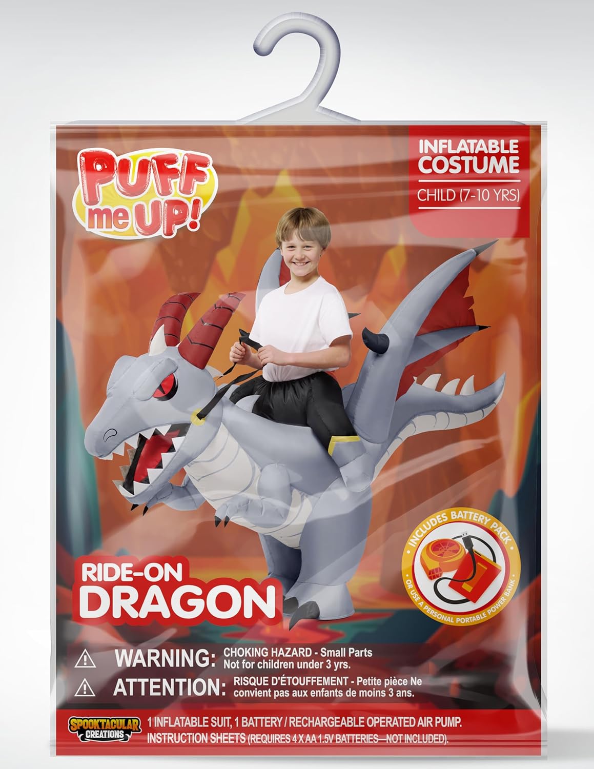 Spooktacular Creations Kids Inflatable Costumes, Ride-on 60" Dragon Halloween Inflatable Costume, Gray Dinosaur Blow-up Costumes for Halloween Cosplay Party, Themed Party - Image 6