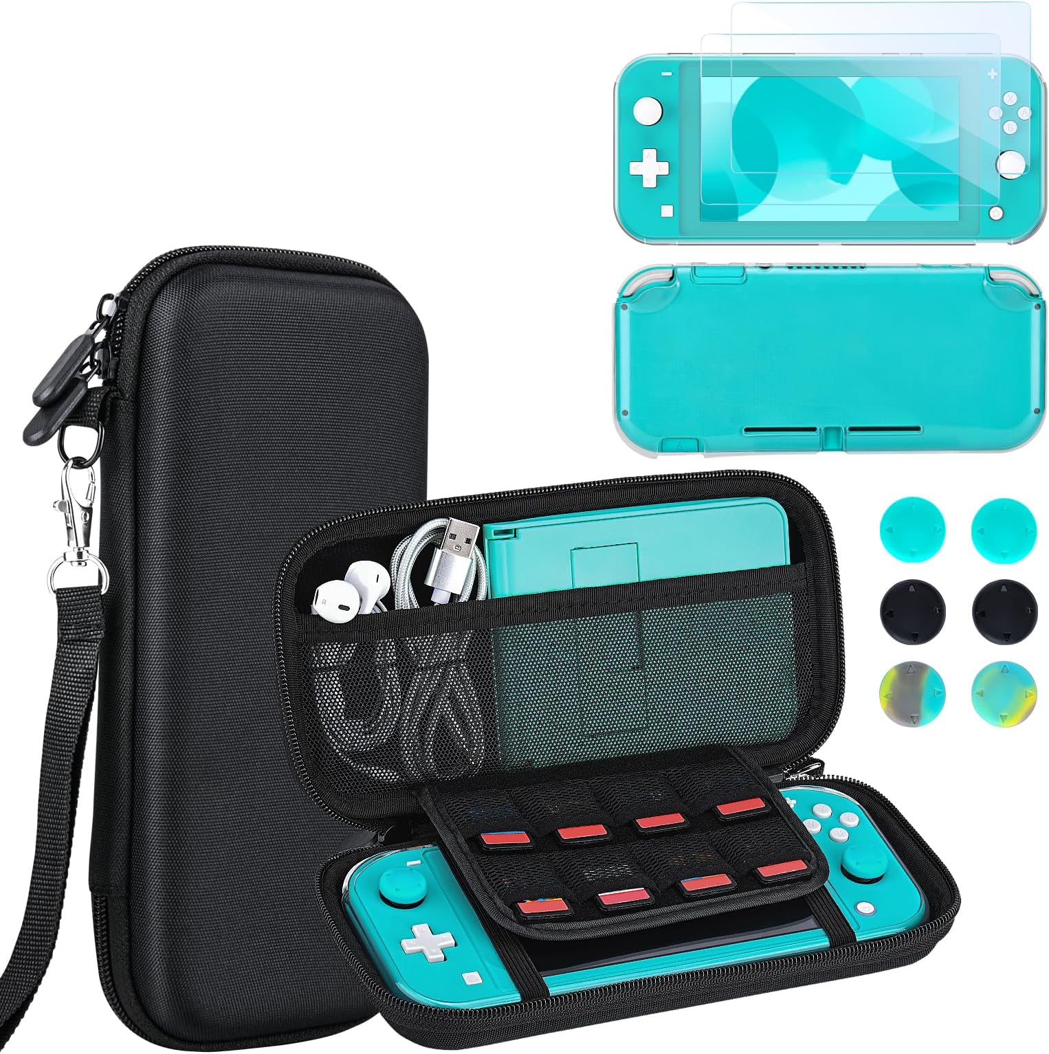 innoAura Carring Case for NS Switch Lite, include Portable Carry Case with 8 Game Cartridge, Clear TPU Cover Case, [2 Pack]HD Tempered Screen Protector for Switch Lite Accessories [video game]