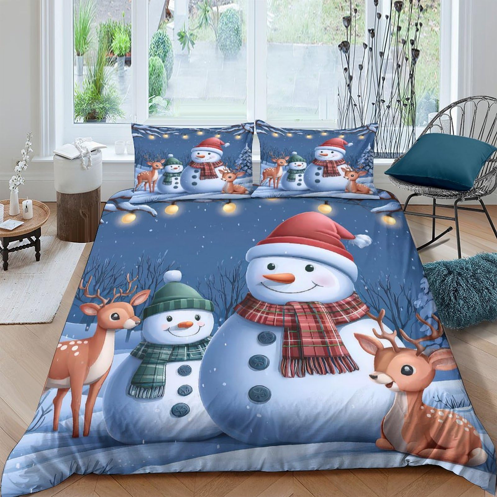 Ctjqhvkz Style-4 3D Printed Snowman Christmas Fitted Sheet Microfiber Winter Deer Bed Cover For Bedroom Guest Room Easy Care Decor Single（135X200cm）