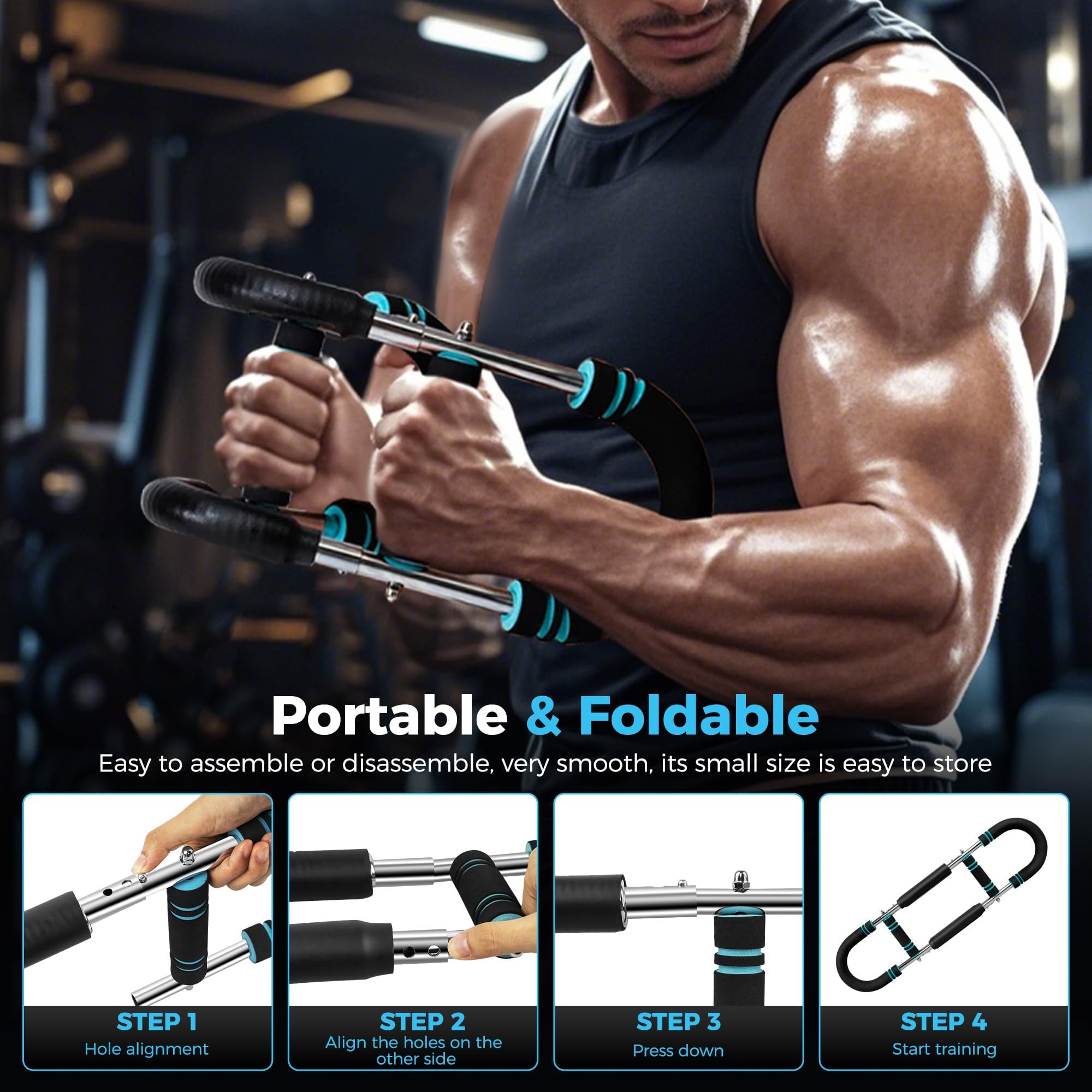 auvstar Twister Arm Trainer,(30-50 kg/65-110 lb)Allenatore Regolabile per Braccia e Pettorali Portatile,Design Rimovibile,Allenamento Pettorali per Allenamento Casa/Ufficio/Viaggio