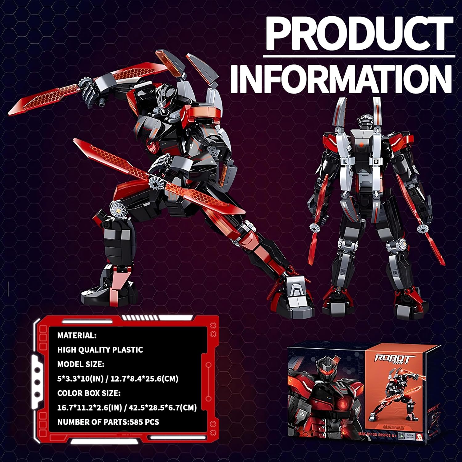 Black Wanderer Mech Building Set 585 Pieces Dark Robot Action Figure with 2 Weapon Modes Ronin Destroyer Model Kit Anime Gift for Adults Teens