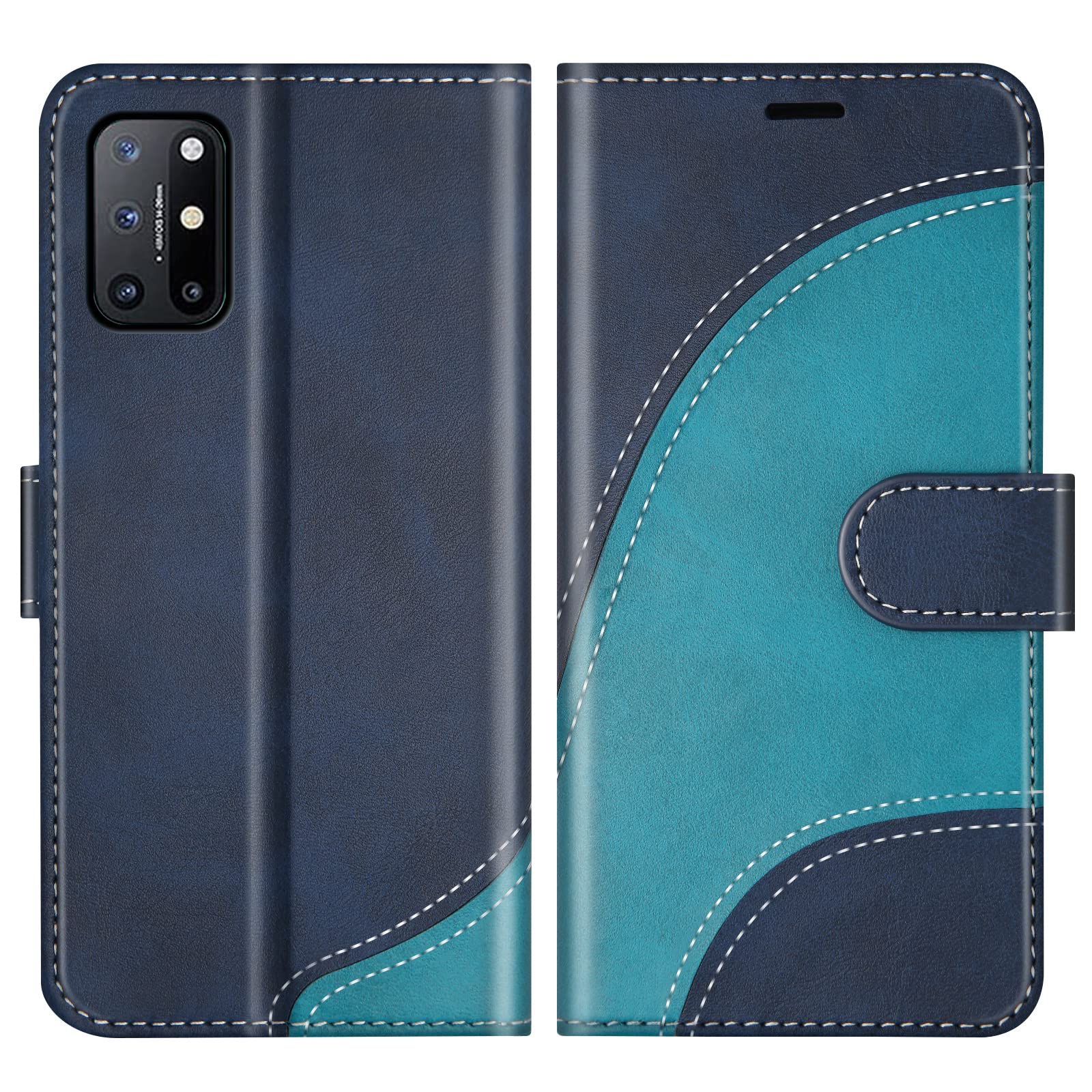 KANVOOS PU Leder Flip Case Für OnePlus 8T – Mit Kartenfach, Magnetverschluss & Standfunktion (Blau, Vintage Katze & Baum)