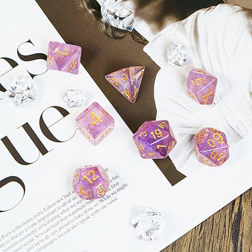 Miniatura 5 de UDIXI Juego de 7 dados de resina DND, juego de dados púrpura Aurora D&D poliédricos para Dungeons and Dragons RPG y otros juegos de mesa