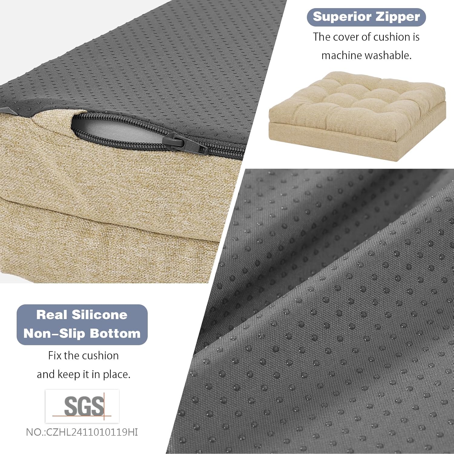 baibu Extra Large Memory Foam Recliner Cushions for Elderly, 20x20x5 Inch Thick Dual-Layer Patent Design Non-Slip Recliner Seat Cushion for Couch for Easy to Stand Up & Reduce Hip & Lumbar Pain, Beige - Image 6