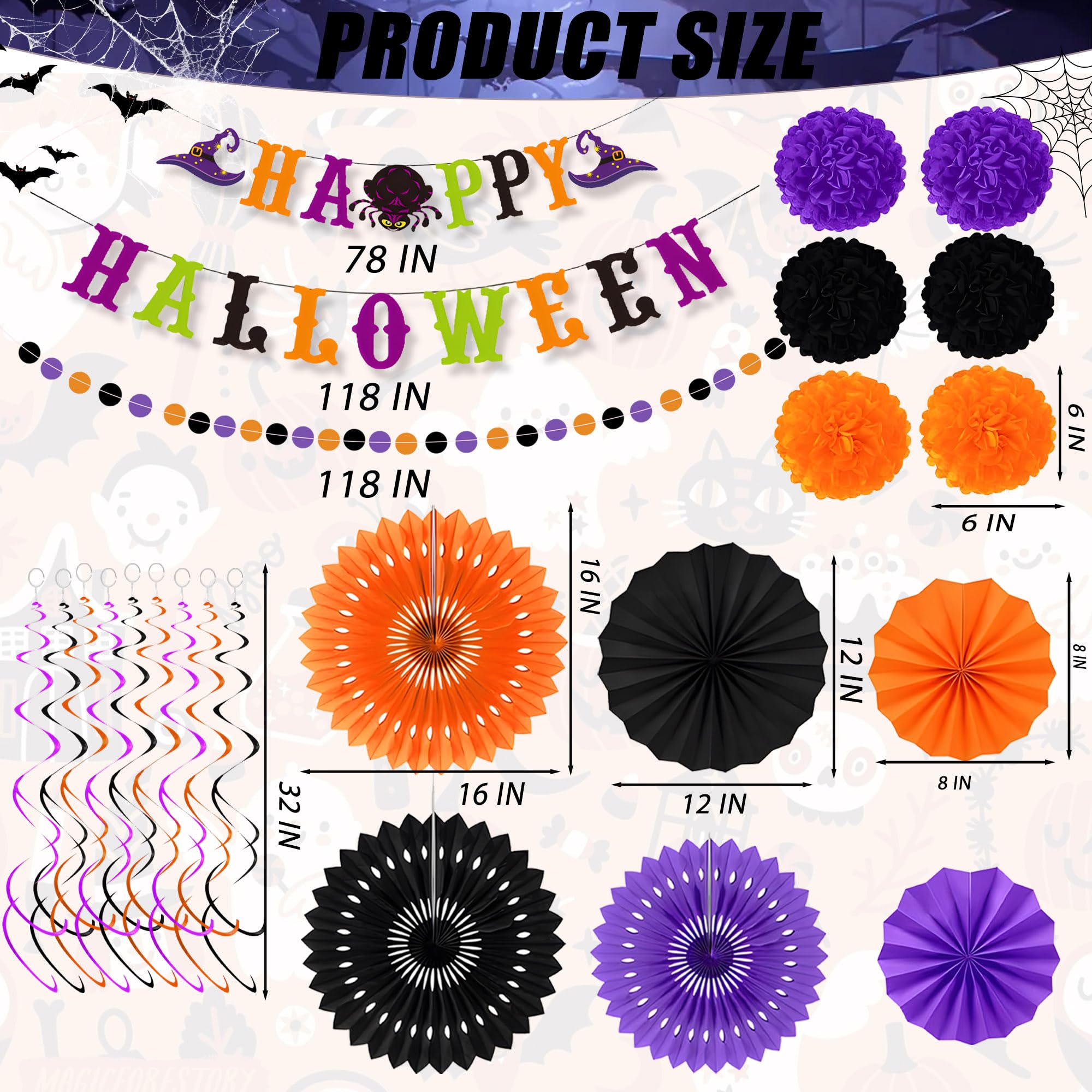 24 decoraciones de fiesta de Halloween, reutilizables para interiores y