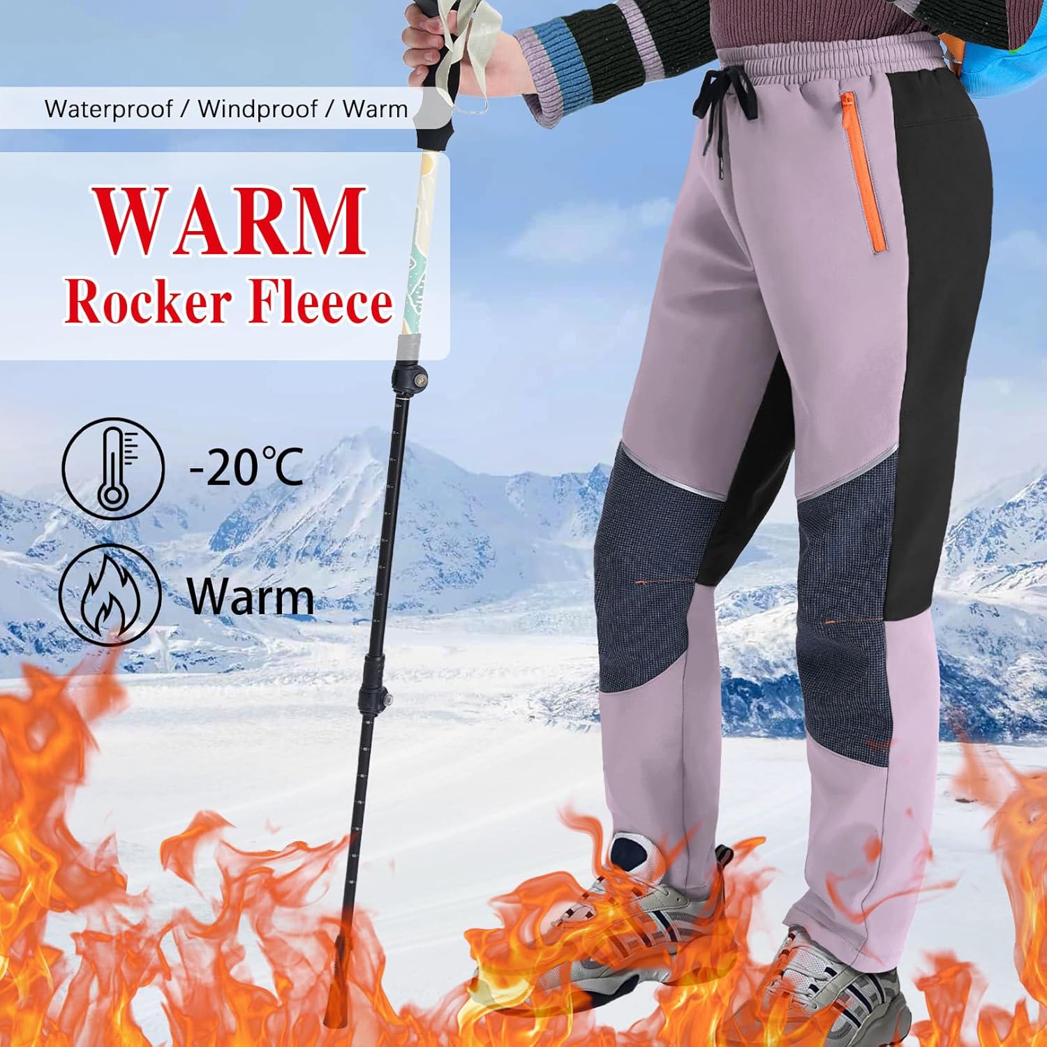 ANGEL CITIZ Kids Snow Ski Pants Hiking Boys Girls Outdoor Waterproof Windproof Fleece Warm Snowboard Pants