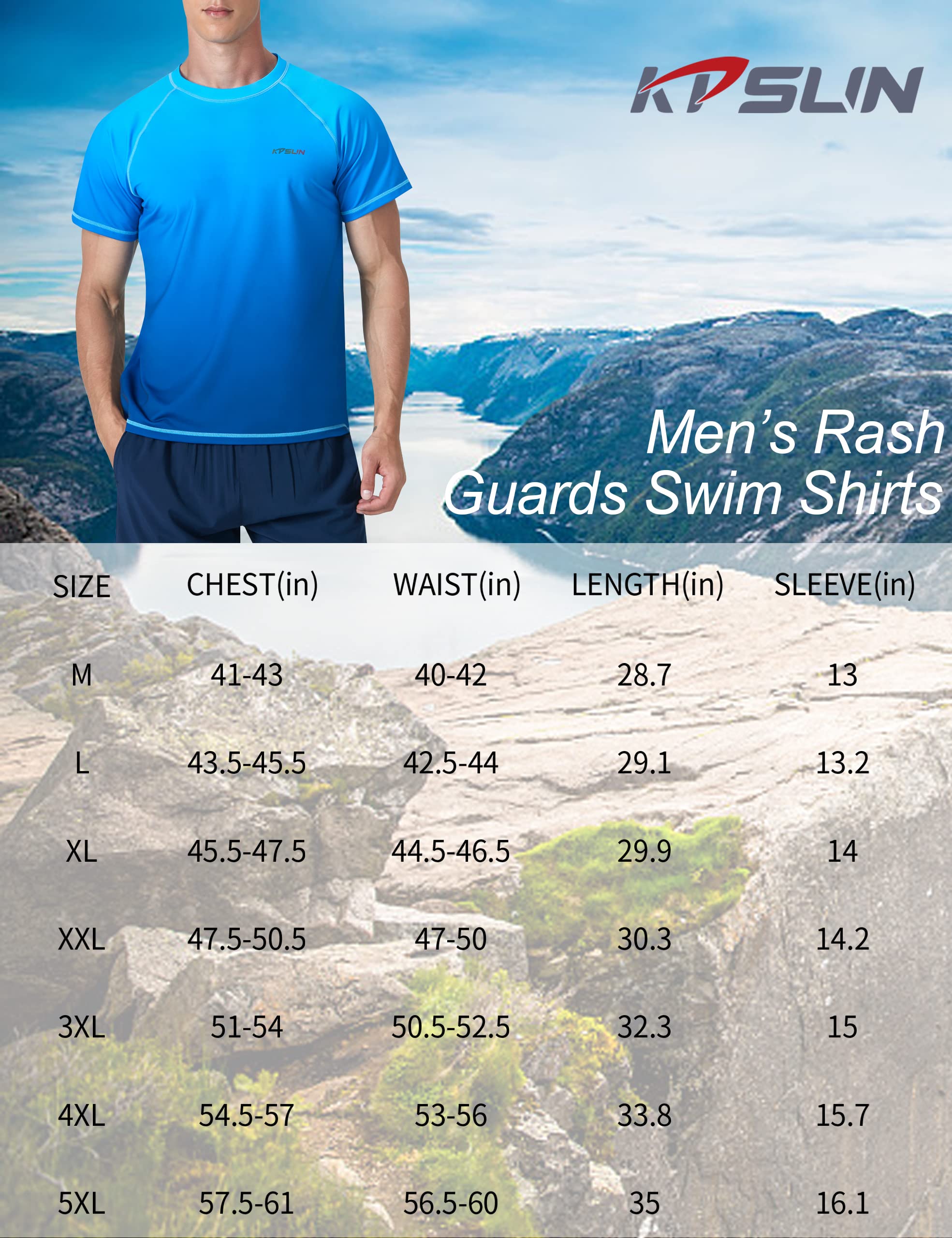 KPSUN Maillot de Bain à Manches Courtes pour Homme - Séchage Rapide - UPF 50+ - Protection Solaire - Rashguard - T-Shirt de pêche à la Plage