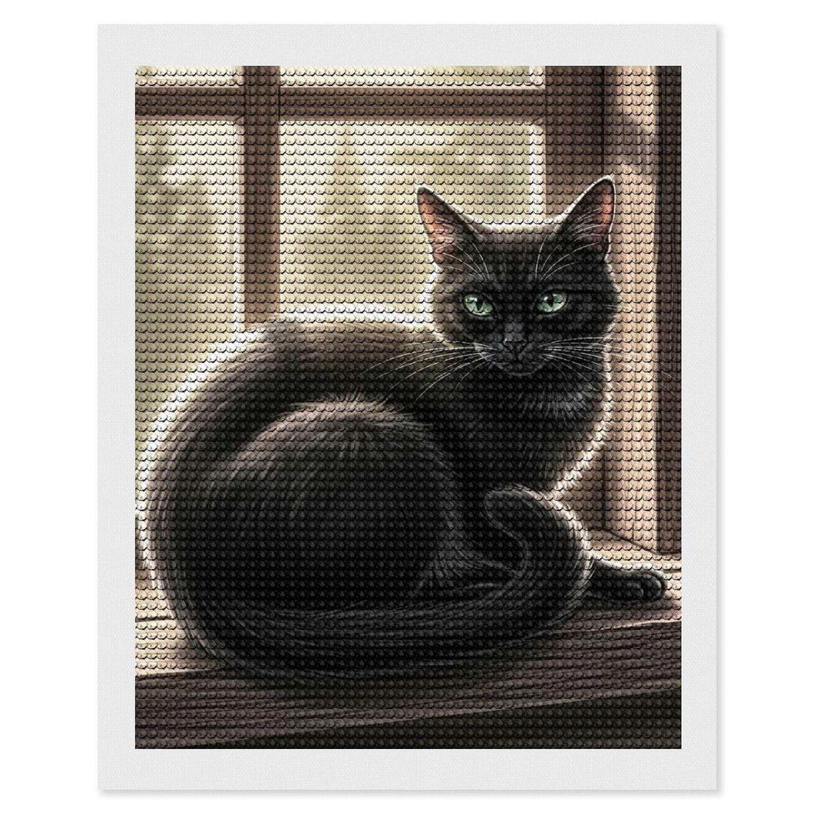 Junmoney Emerald Eyes by The Window Diamond Painting Kit 16"x20", Thoughtful Handmade Gift, for Creative Relaxation, Printed Canvas, Cosy Home Accent