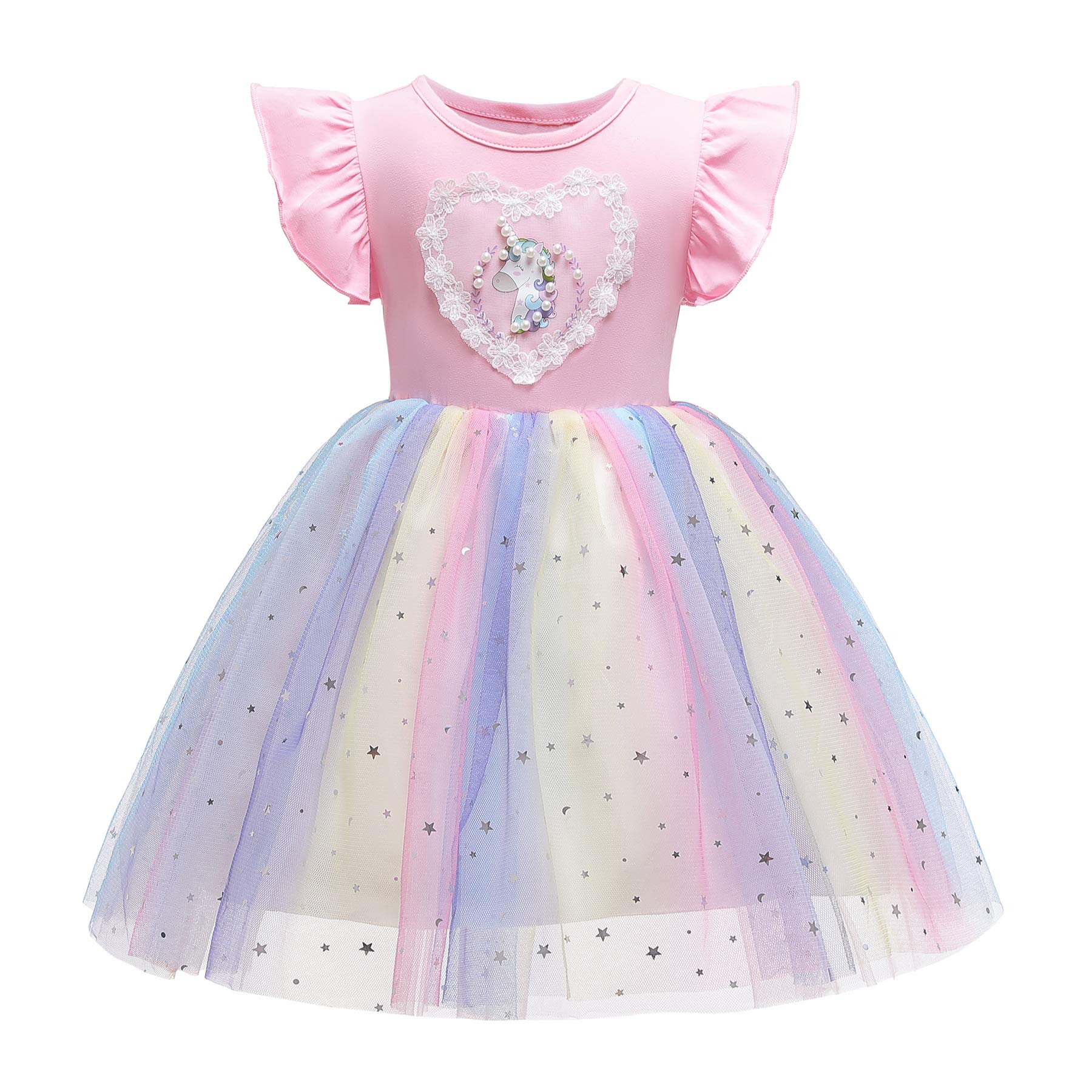 Ragazze Abiti Manica Corta Estate Abito Arcobaleno Abito Principessa Abito Mesh Paillettes per Le Ragazze