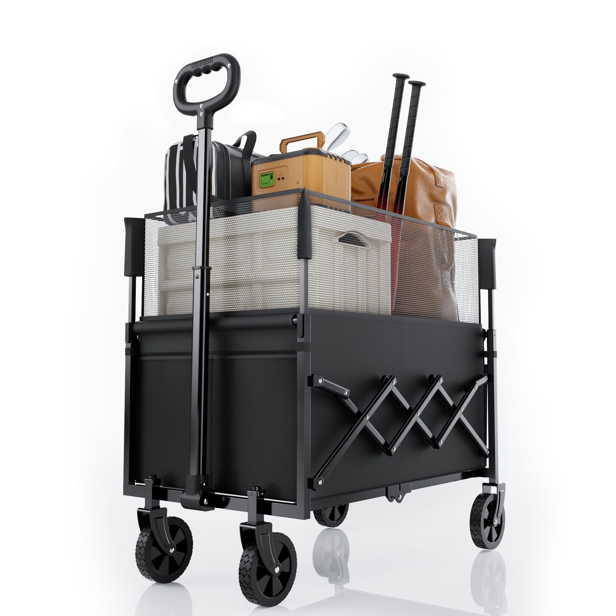 RYGEO Festival Trolley on Wheels, 120 L Foldable Camping Cart, Pull Garden Wagon, Adjustable Handle, 4 Reinforced Wheels, Loads Up to 200 kg, Outdoor, Yard, Black โ image 1