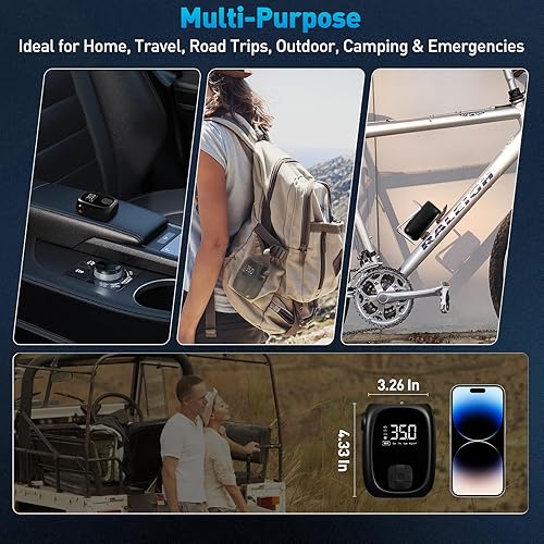 Miniatura 6 de Compresor de aire portátil para inflado de neumáticos, inflado rápido, apagado automático y pantalla LED, bomba de aire de alta potencia para