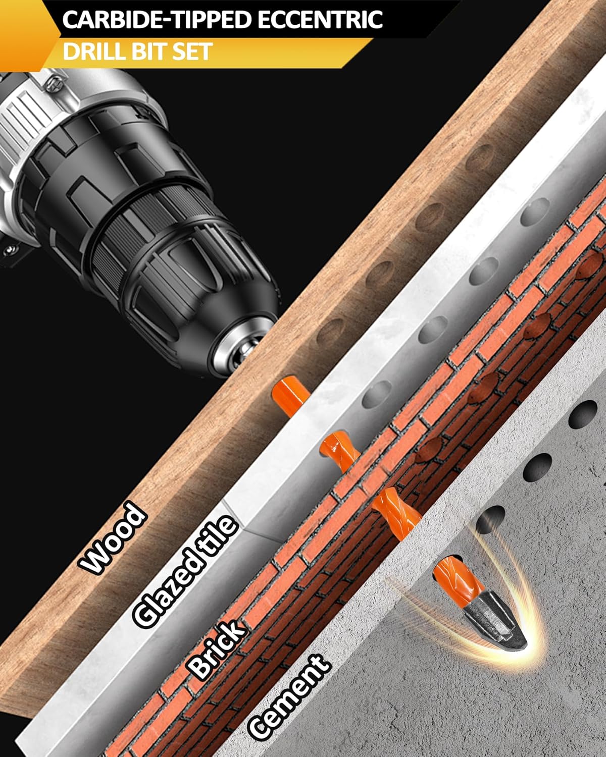 Masonry Drill Bit Set BGTEC - 10PCS 1/2" Carbide Eccentric Drill Bit for Masonry/Brick/Concrete/Tile/Glass/Wood/Plastic/Marble