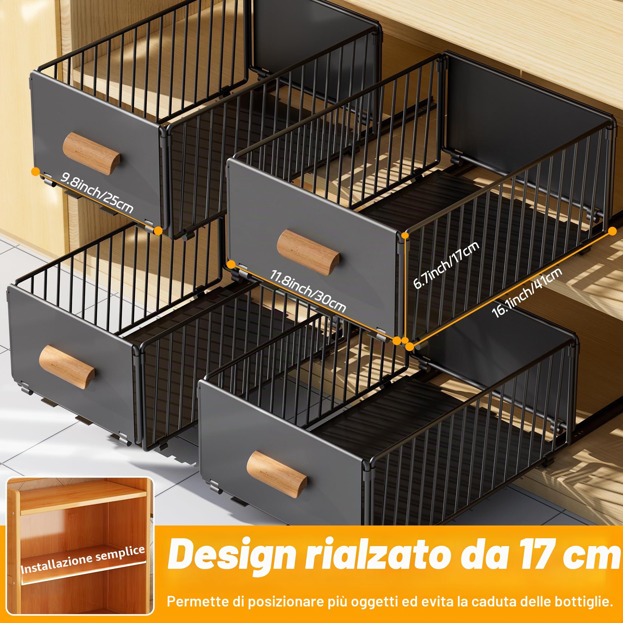 Cassetti Estraibili per Cucina, Cassetti Estraibili con Adesivo, Organizer Per Mobili da Cucina Per Mobili da Cucina, Cassetto Estraibile Cucina, Cassetto Della Cucina Senza Foratura Chiodatura