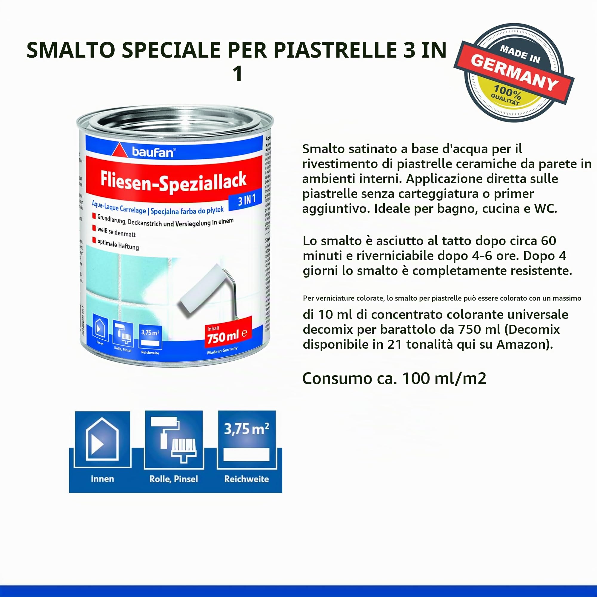 Baufan vernice speciale per piastrelle 3 in 1 bianca