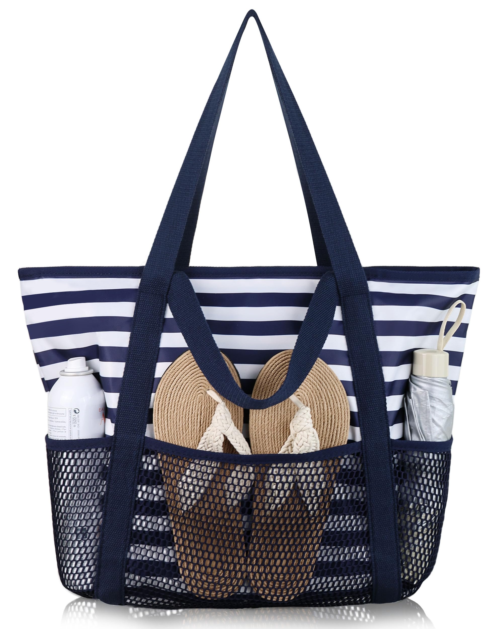 HOMESPON Strandtasche Damen mit Reißverschluss Große Wasserdicht Mesh Badetasche Familie Faltbar Beach Tote Bag Shopper