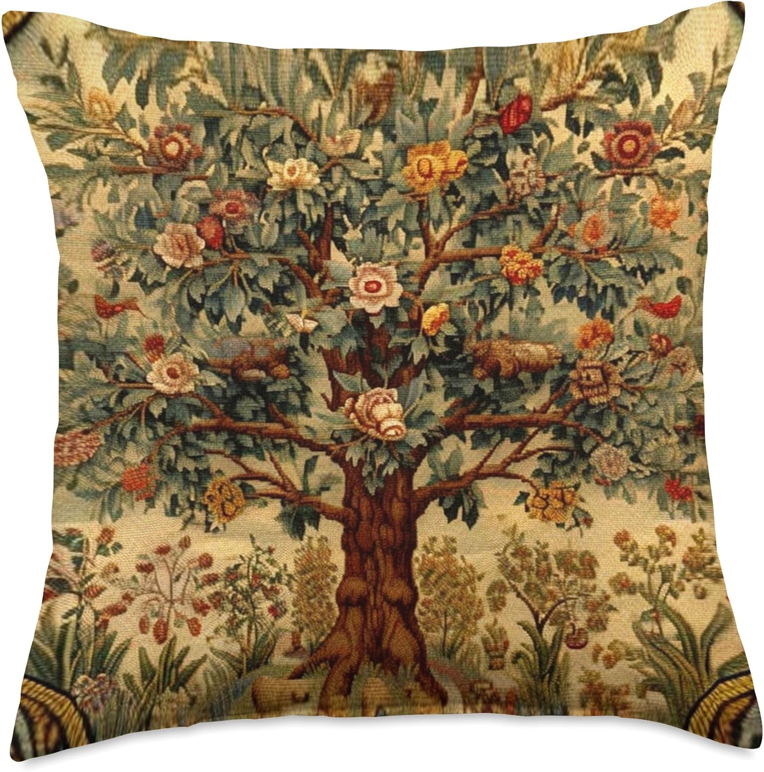 Flowers Tree of Life MilleFleurs Beige Art Decorative Throw Pillow Home & Kitchen
