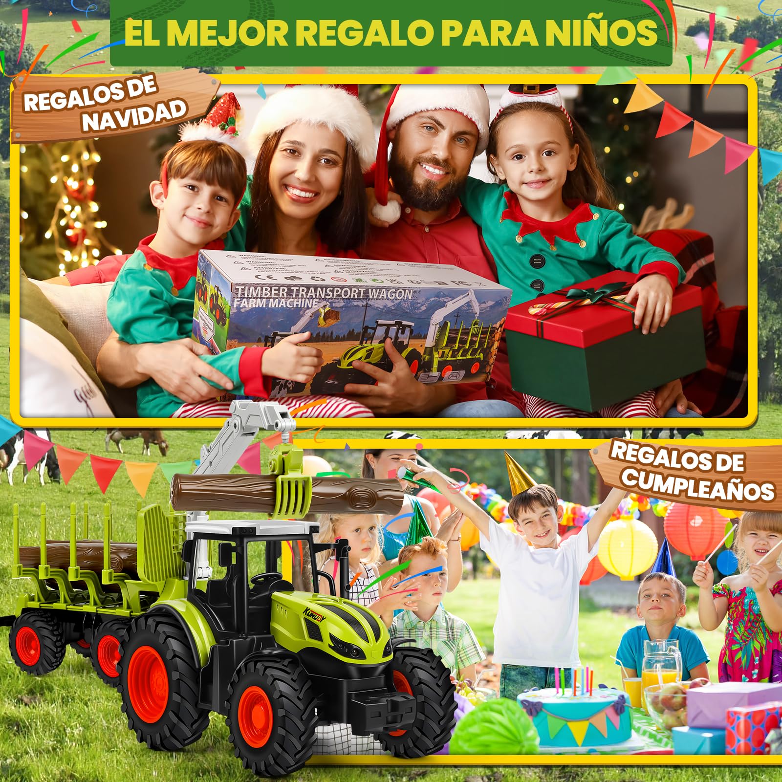 BuzzoXerex Tractor Teledirigido para Niños, 2,4 GHz Tractor RC Juguete con Remolque y Luz, 1:16 Tractores Juguetes para Niños 4, 5, 6 años