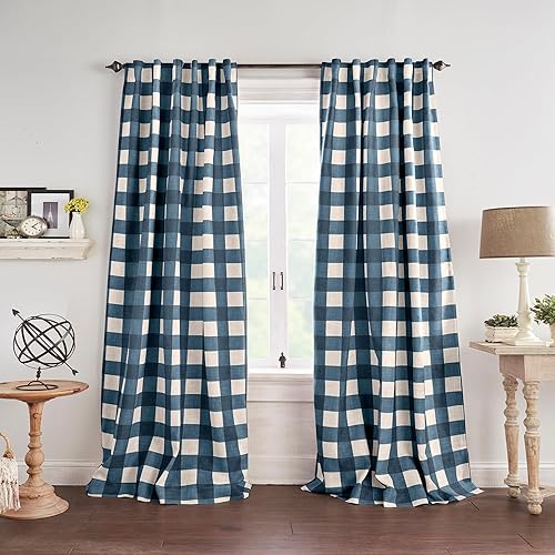 Miniatura 16 de Elrene Home Fashions Cortina de ventana opaca estilo granja Grainger a cuadros Buffalo, cortina para sala de estar y dormitorio con bolsillo para