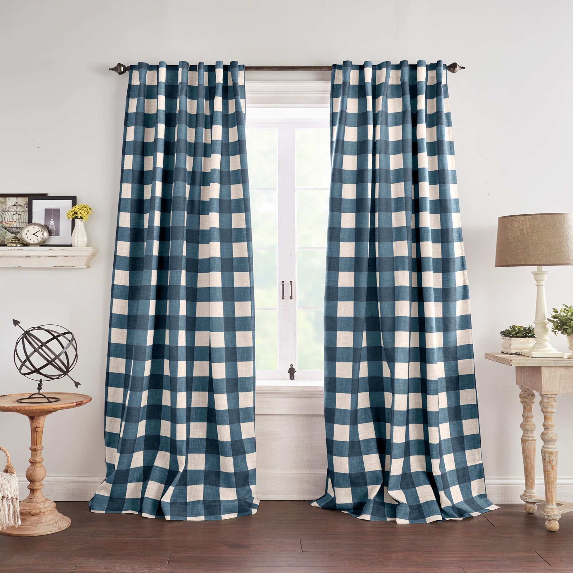 Elrene Home Fashions Grainger Buffalo Check Blackout Window Curtain Panel, 52" x 84" (1, Indigo