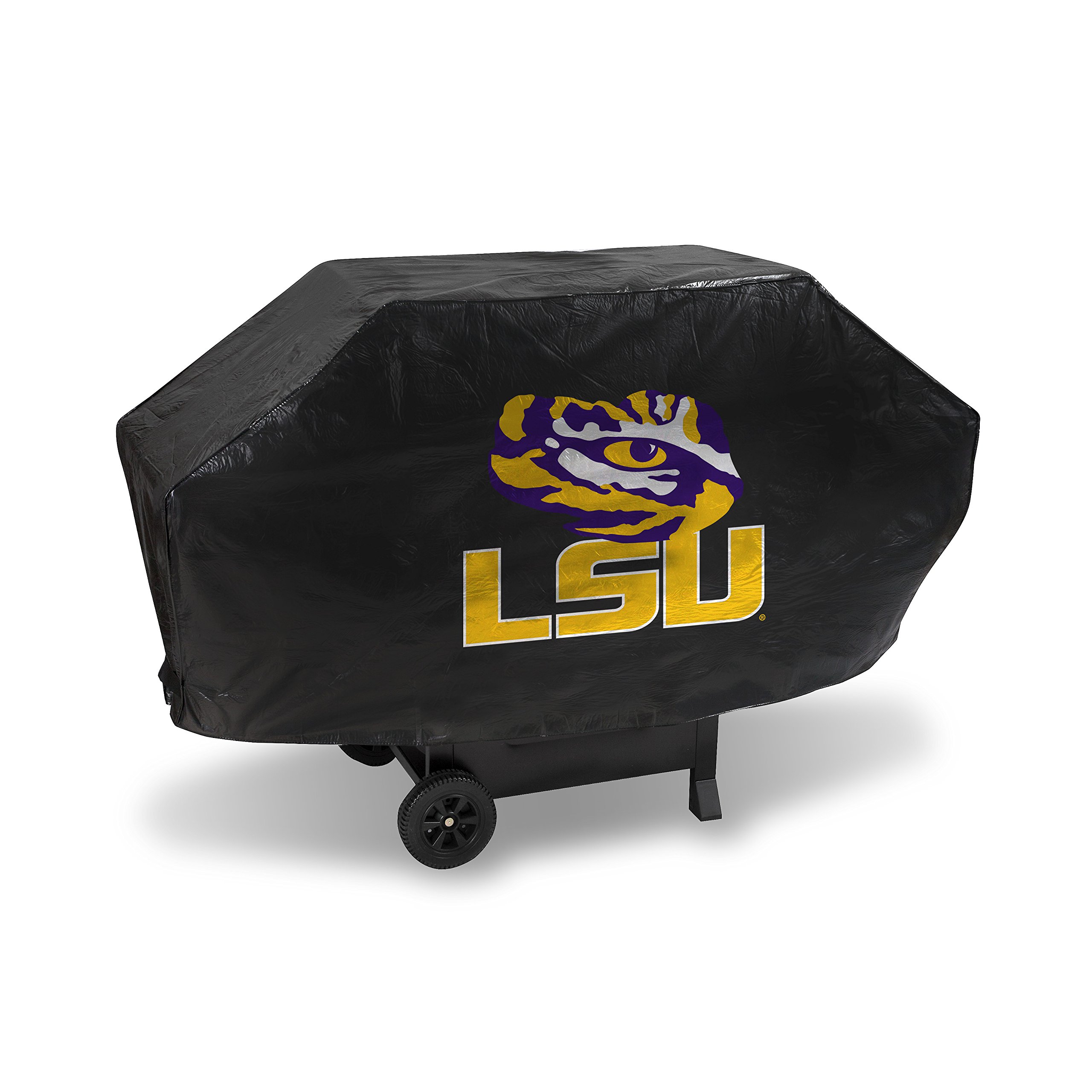 Rico Industries NCAA LSU Tigers Black Deluxe Grill Cover Deluxe Vinyl Grill Cover - 68" Wide/Heavy Duty/Velcro Staps