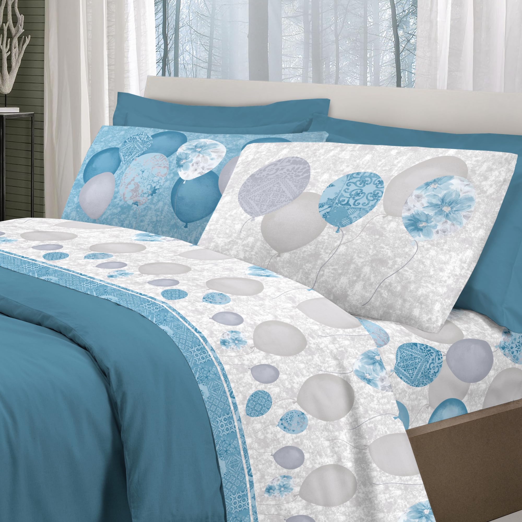 PENSIERI DELICATI 100% Cotton Double Bed Set, 120 x 200 cm, Complete with Bottom Sheet, Top and 1 Pillowcase, Made in Italy - Image 2