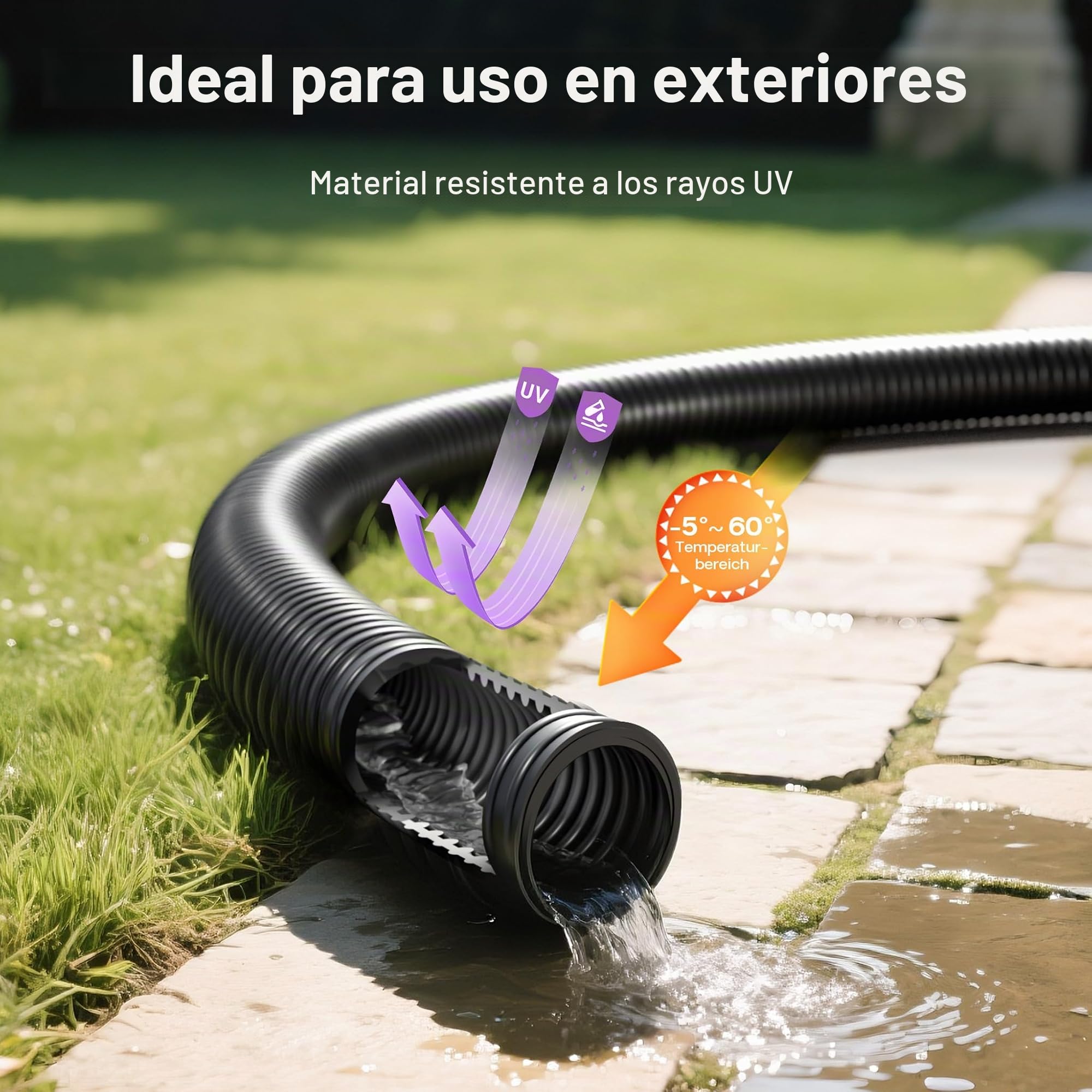 5m Manguera espiral para filtro estanque negro de presión diámetro interior 50mm (2")