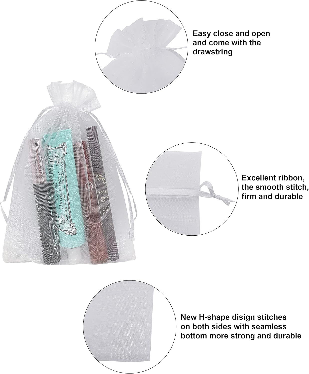 Jexila 100PCS White Organza Bags 5''X7'' Sheer Mesh Bag Drawstring Gift Bag Small for Wedding Favor Party Baby Shower Pouch Jewelry Bags image 5