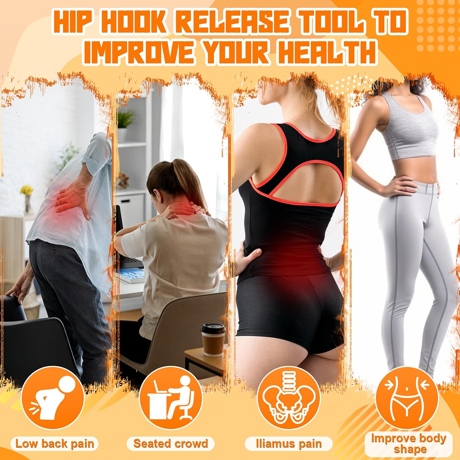 Ceenna Psoas Release Tool Adjustable Hip Hook for Deep Muscle Relief Portable Trigger Point Massage Tool for Iliacus Waist Pain Sciatica Back Relief Hip Flexor Release