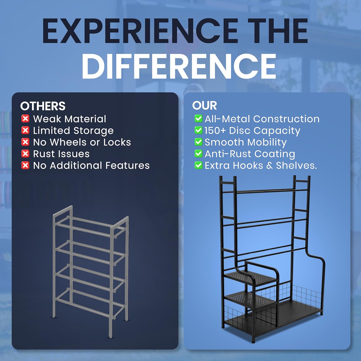 Disc Golf Storage Rack – Disc Golf Organizer with Bag Stand – Large Capacity Disc Golf Shelf, Holds 140+ Discs